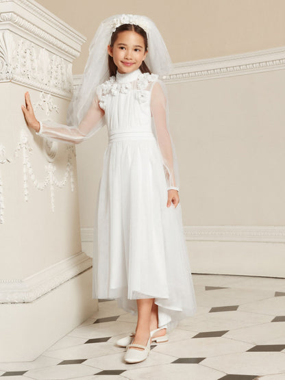 Lipsy White Holy Communion Long Sleeve Mesh Corsage Occasion Dress (7-11yrs) image 3
