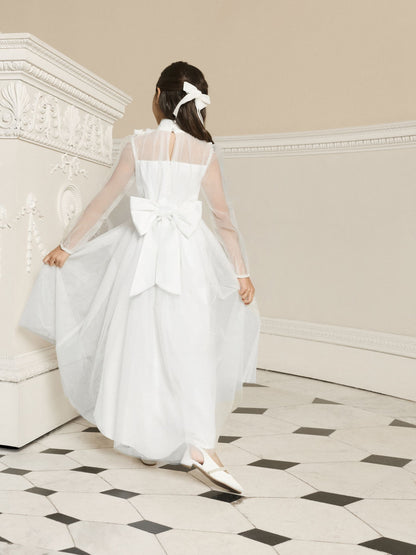 Lipsy White Holy Communion Long Sleeve Mesh Corsage Occasion Dress (7-11yrs) image 5