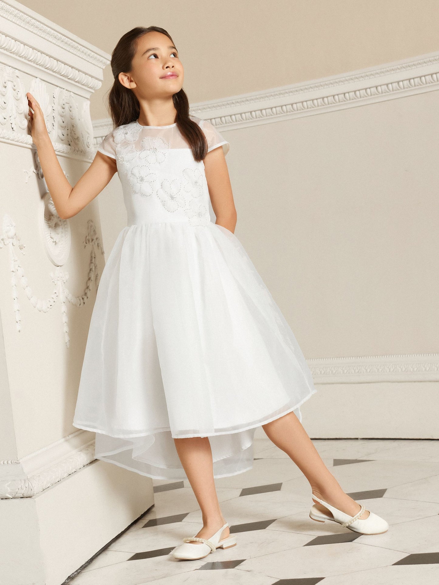 Lipsy Ivory Flower Embellished Flower Occasion Dress (5-16yrs) image 1