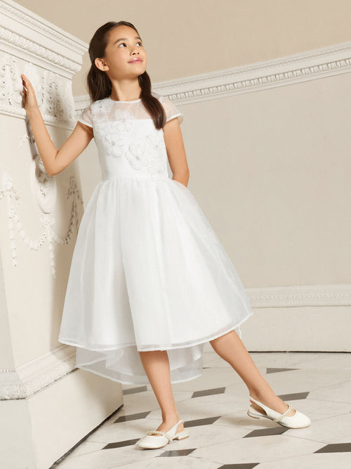Dsiney Kidz - Lipsy Ivory Flower Embellished Flower Occasion Dress (5-16yrs) image 1
