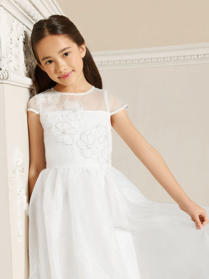 Lipsy Ivory Flower Embellished Flower Occasion Dress (5-16yrs) image 3