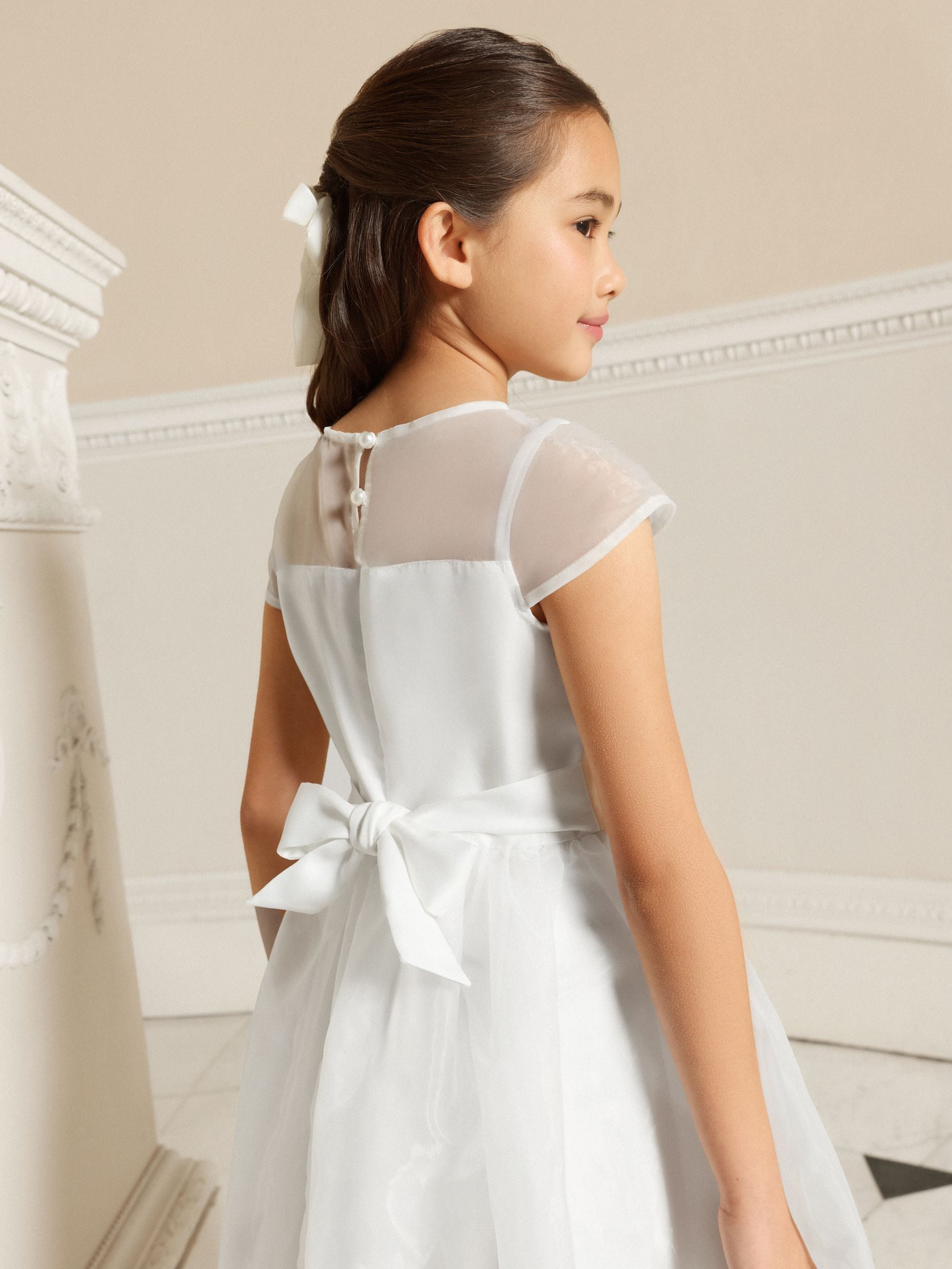 Lipsy Ivory Flower Embellished Flower Occasion Dress (5-16yrs) image 4