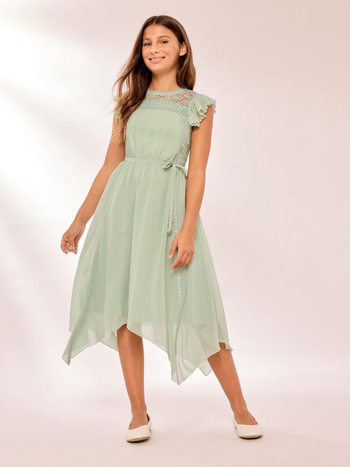 Lipsy Sage Green Lace Front Flutter Sleeve Occasion Dress (5-16yrs) - image 1