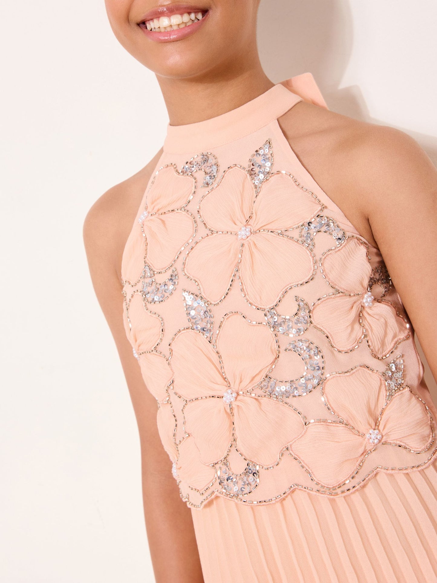 Lipsy Pink Embellished Pleated Mini Occasion Dress (5-16yrs) image 3