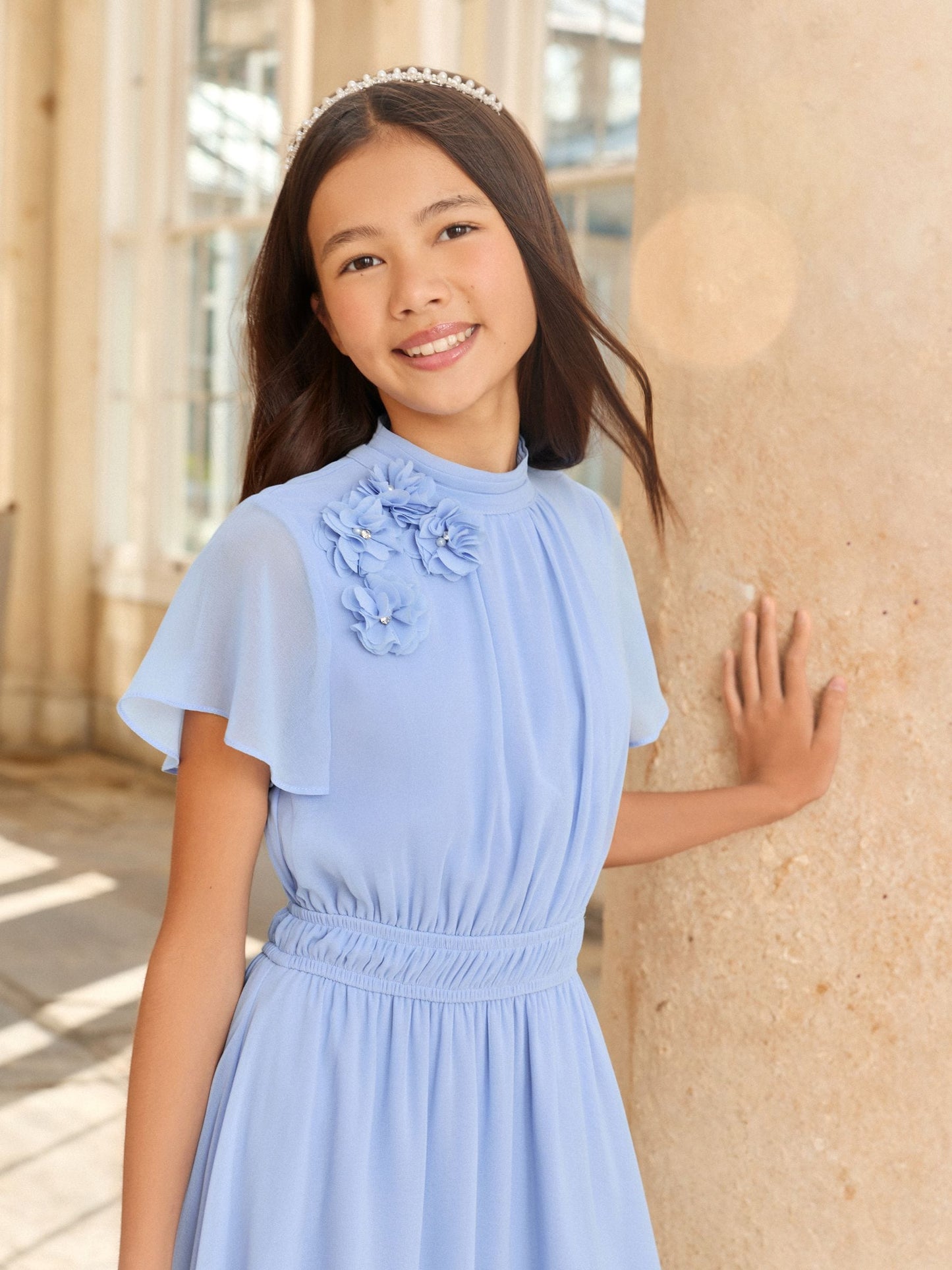 Lipsy Cornflower Blue 3D Corsage Occasion Dress (5-16yrs) image 2