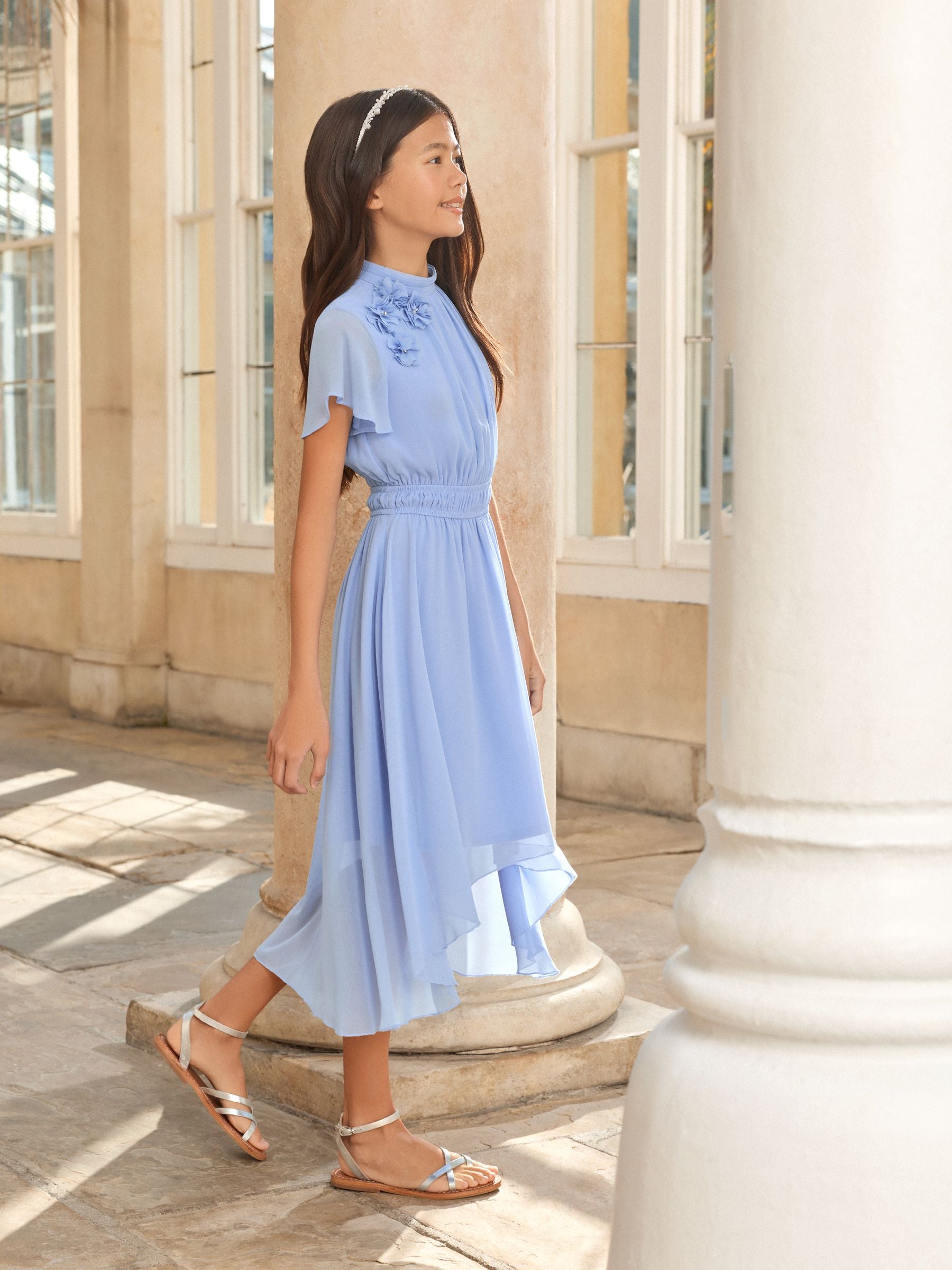 Lipsy Cornflower Blue 3D Corsage Occasion Dress (5-16yrs) image 3