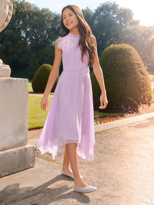 Dsiney Kidz - Lipsy Lilac Purple Embellished Flower Hanky Hem Occasion Dress (5-16yrs) image 1