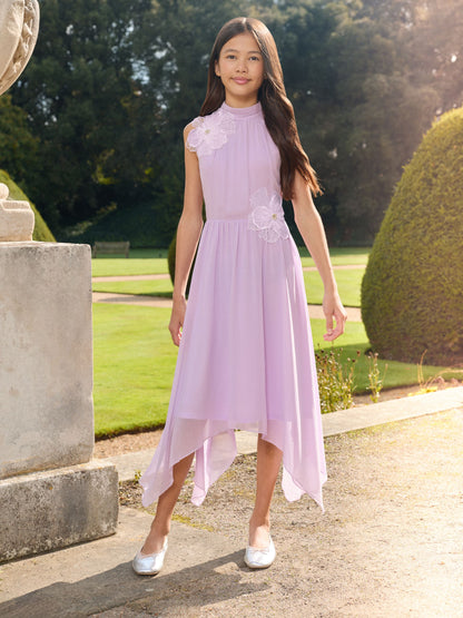 Lipsy Lilac Purple Embellished Flower Hanky Hem Occasion Dress (5-16yrs) image 3