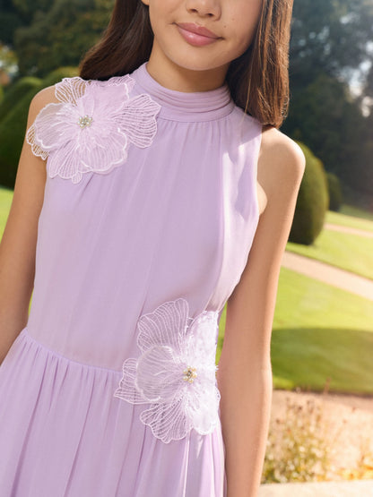 Lipsy Lilac Purple Embellished Flower Hanky Hem Occasion Dress (5-16yrs) image 4