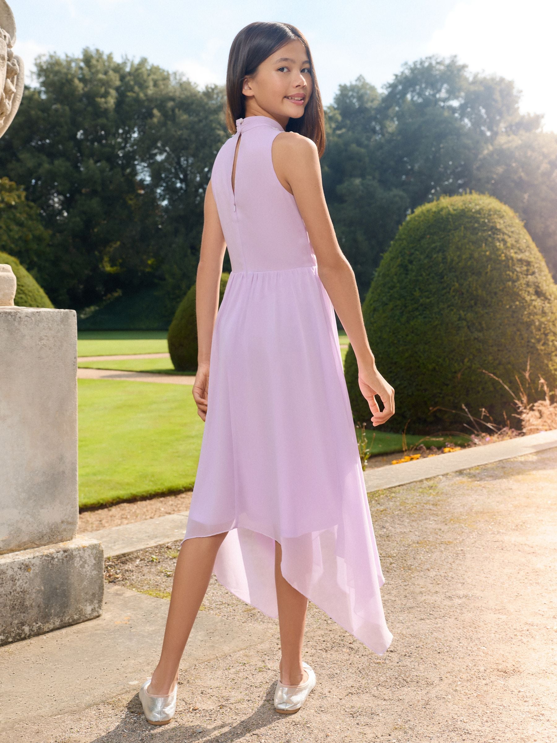 Lipsy Lilac Purple Embellished Flower Hanky Hem Occasion Dress (5-16yrs) image 5