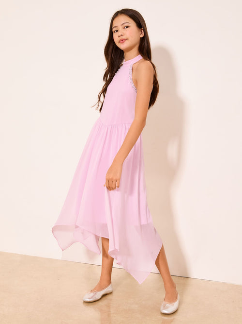 Dsiney Kidz - Lipsy Pink Embellished Hanky Hem Halter Occasion Dress (7-16yrs) image 1