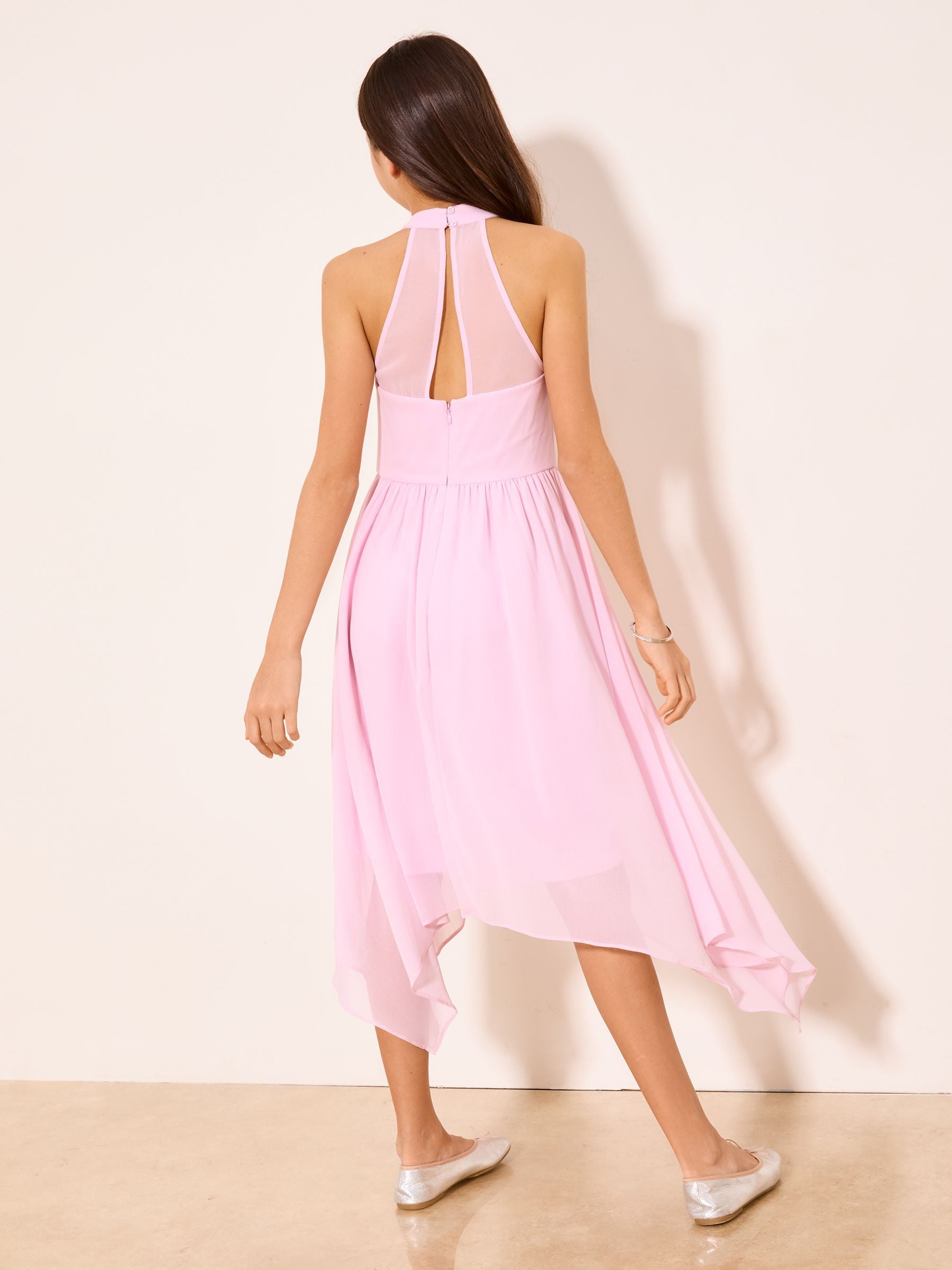 Lipsy Pink Embellished Hanky Hem Halter Occasion Dress (7-16yrs) image 5