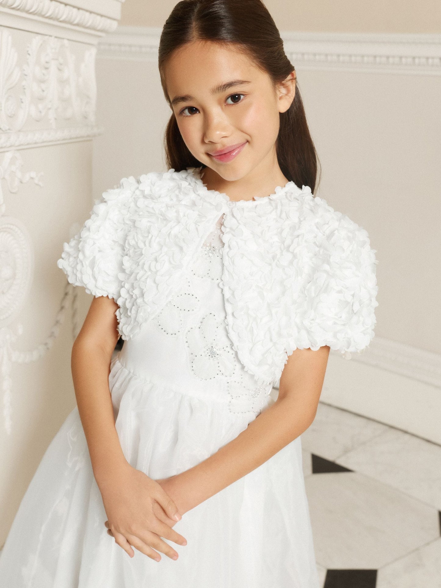 Dsiney Kidz - Lipsy White 3D Flower Occasion Bolero Cardigan (5-16yrs) image 1