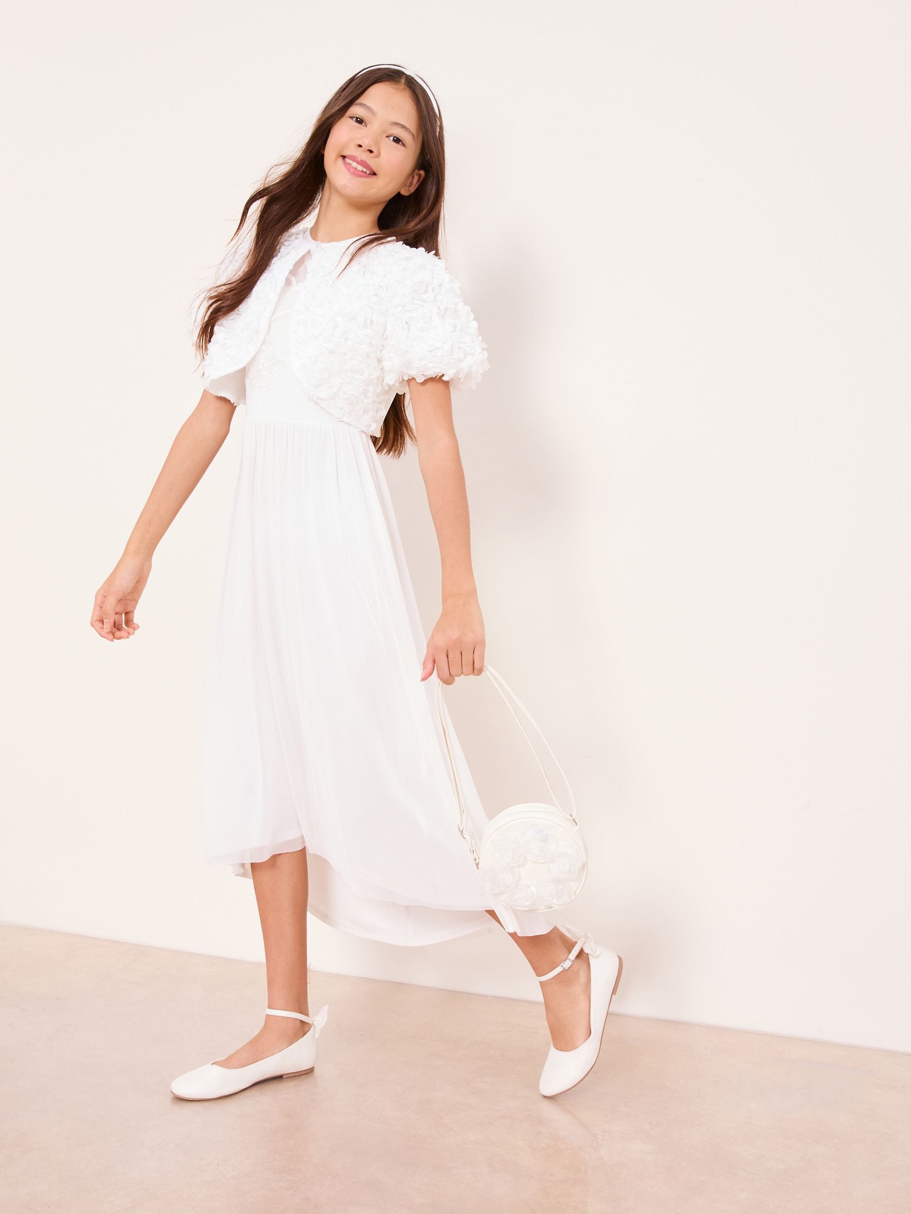 Dsiney Kidz - Lipsy White 3D Flower Occasion Bolero Cardigan (5-16yrs) image 3