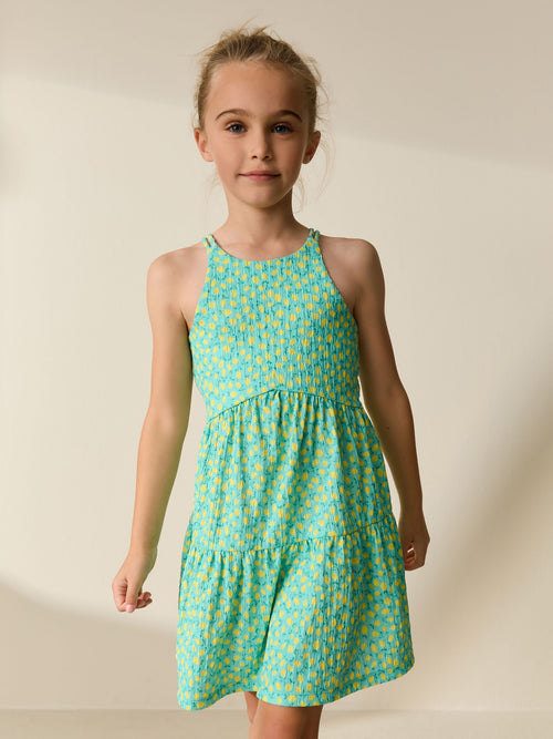 Dsiney Kidz - Teal Lemon Print Strappy Crinkle Summer Dress (3-16yrs) image 1