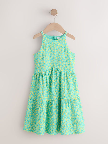 Teal Lemon Print Strappy Crinkle Summer Dress (3-16yrs) image 4