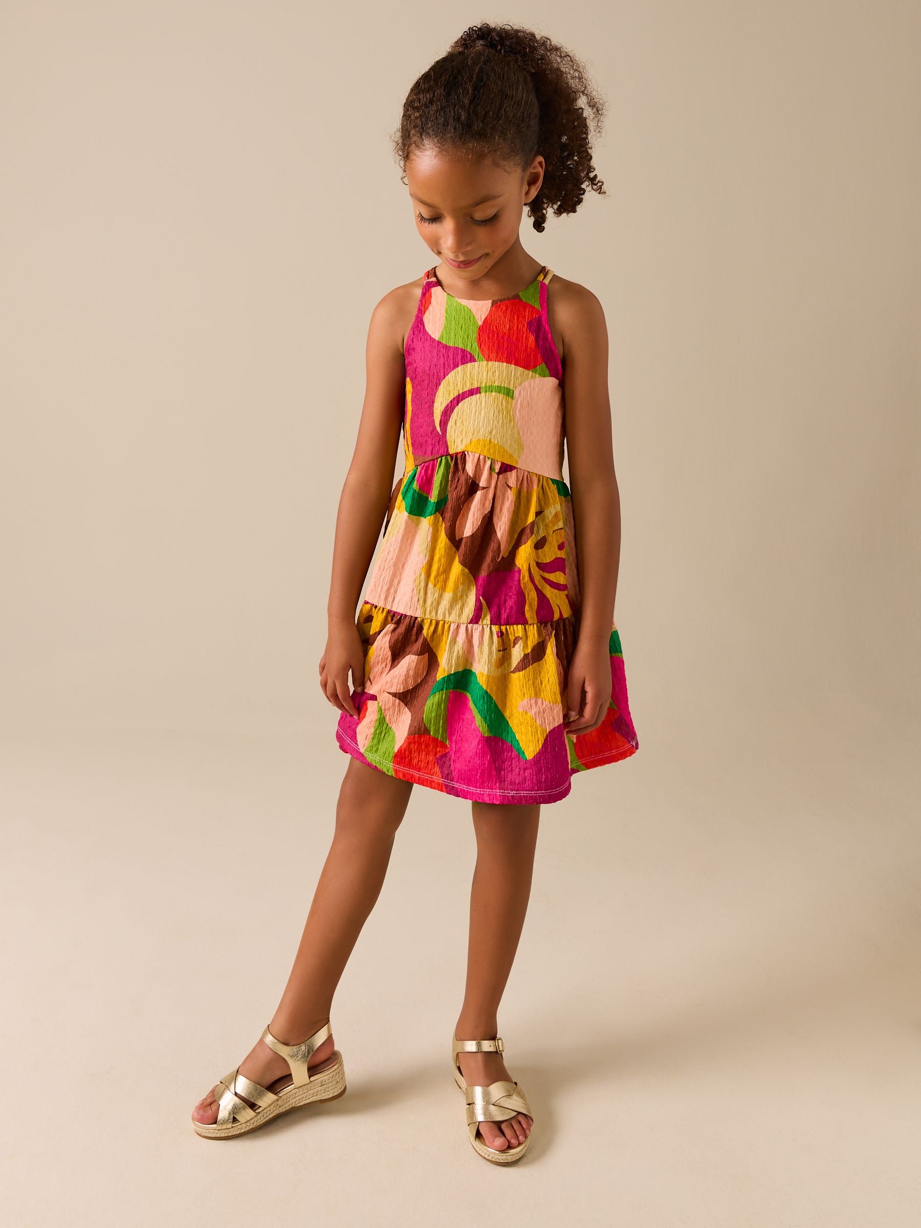 Bright Print Strappy Crinkle Summer Dress (3-16yrs) image 1
