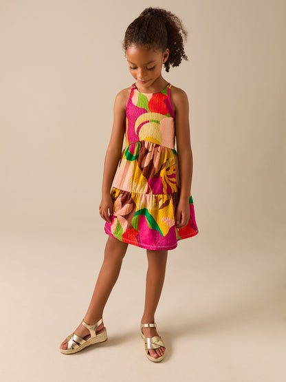Bright Print Strappy Crinkle Summer Dress (3-16yrs) image 1