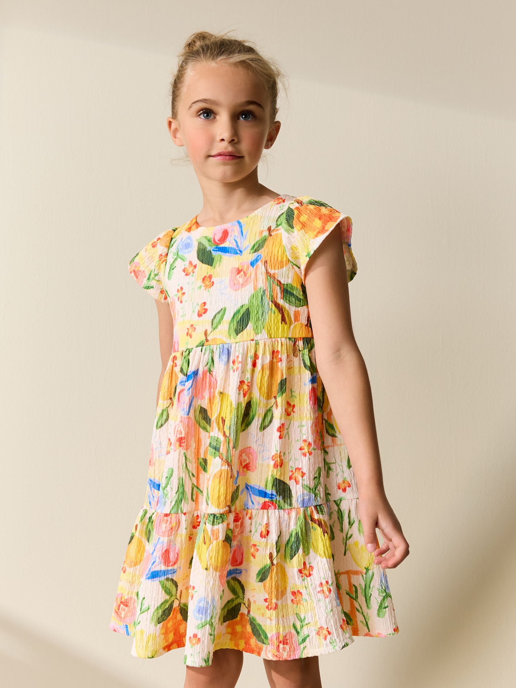 Multi Tropical Angel Sleeve Crinkle Dress (3-16yrs) image 1