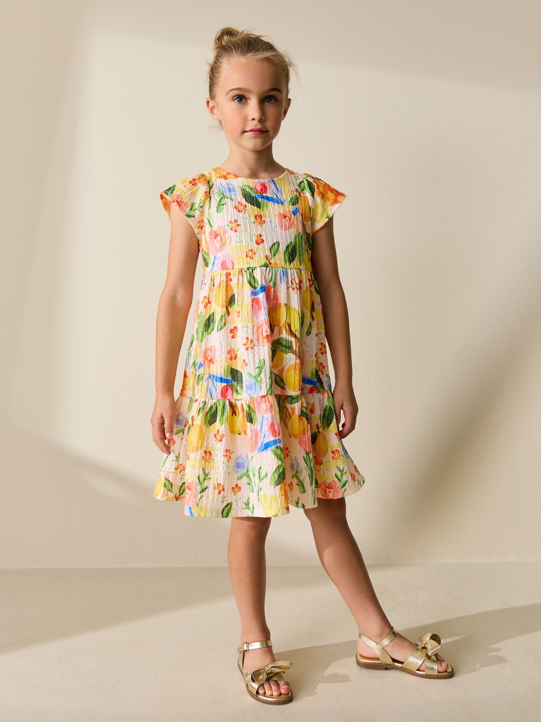 Multi Tropical Angel Sleeve Crinkle Dress (3-16yrs) image 2