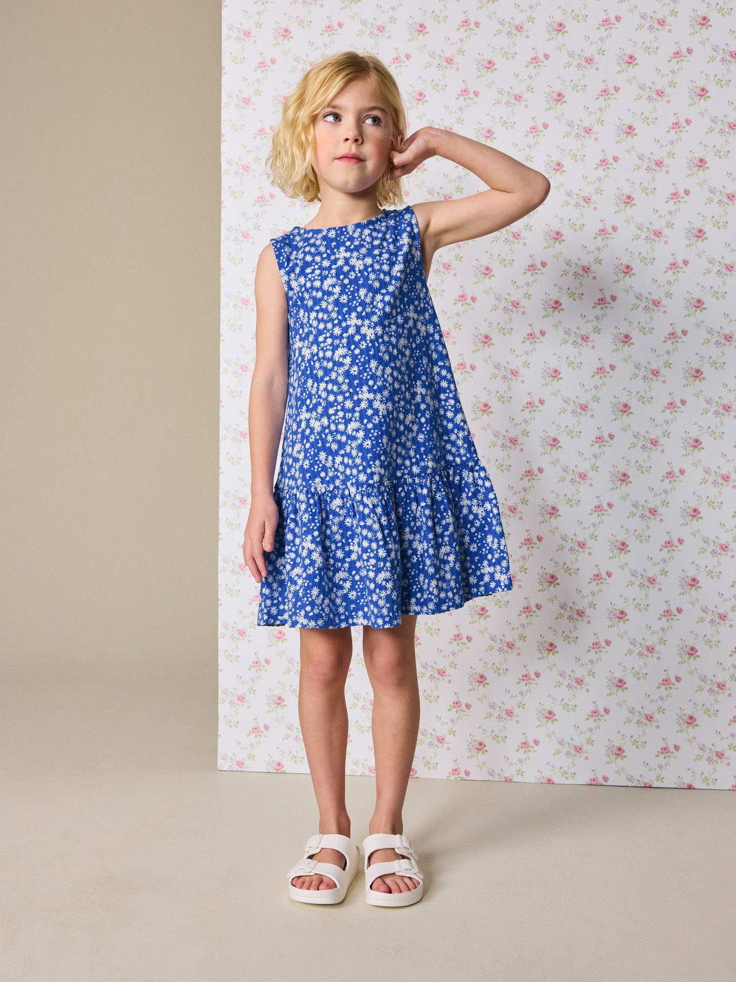 Blue Ditsy Sleeveless Jersey Dress (3-16yrs) image 1