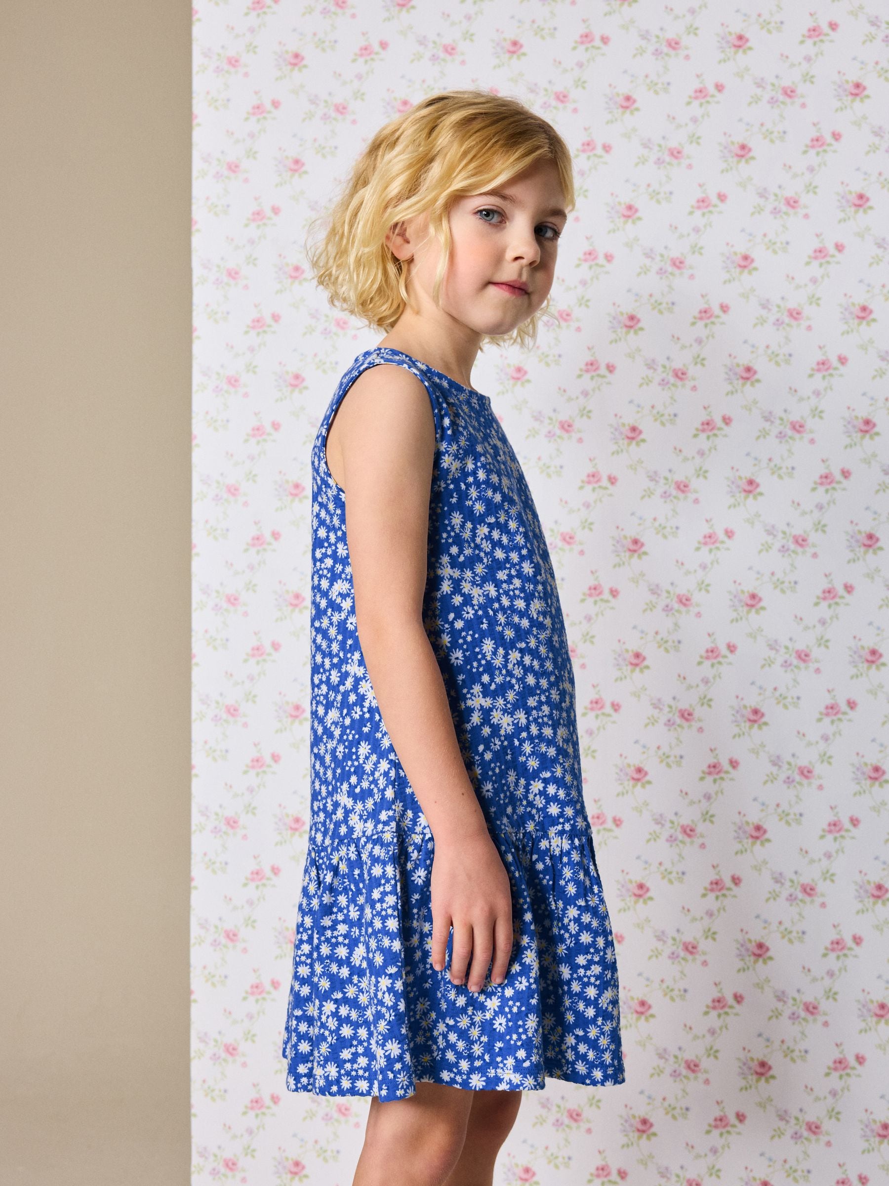 Blue Ditsy Sleeveless Jersey Dress (3-16yrs) image 2