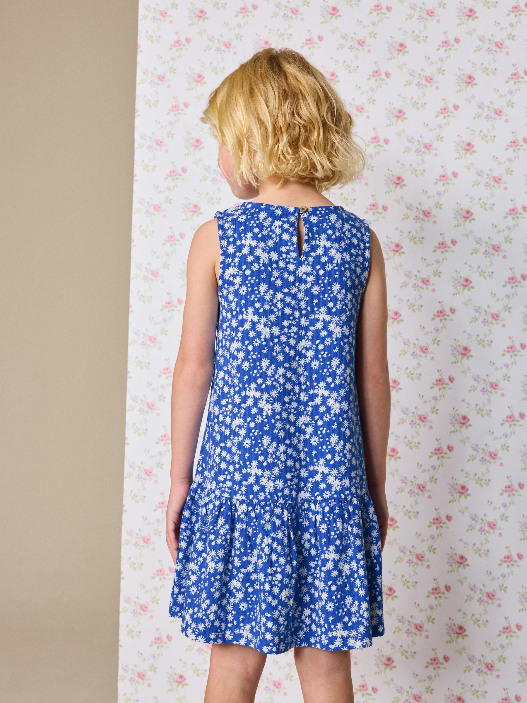 Blue Ditsy Sleeveless Jersey Dress (3-16yrs) image 3