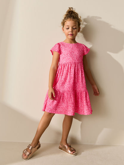 Pink Ditsy Angel Sleeve Crinkle Dress (3-16yrs) image 2