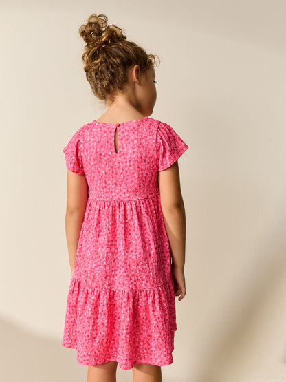 Pink Ditsy Angel Sleeve Crinkle Dress (3-16yrs) image 3