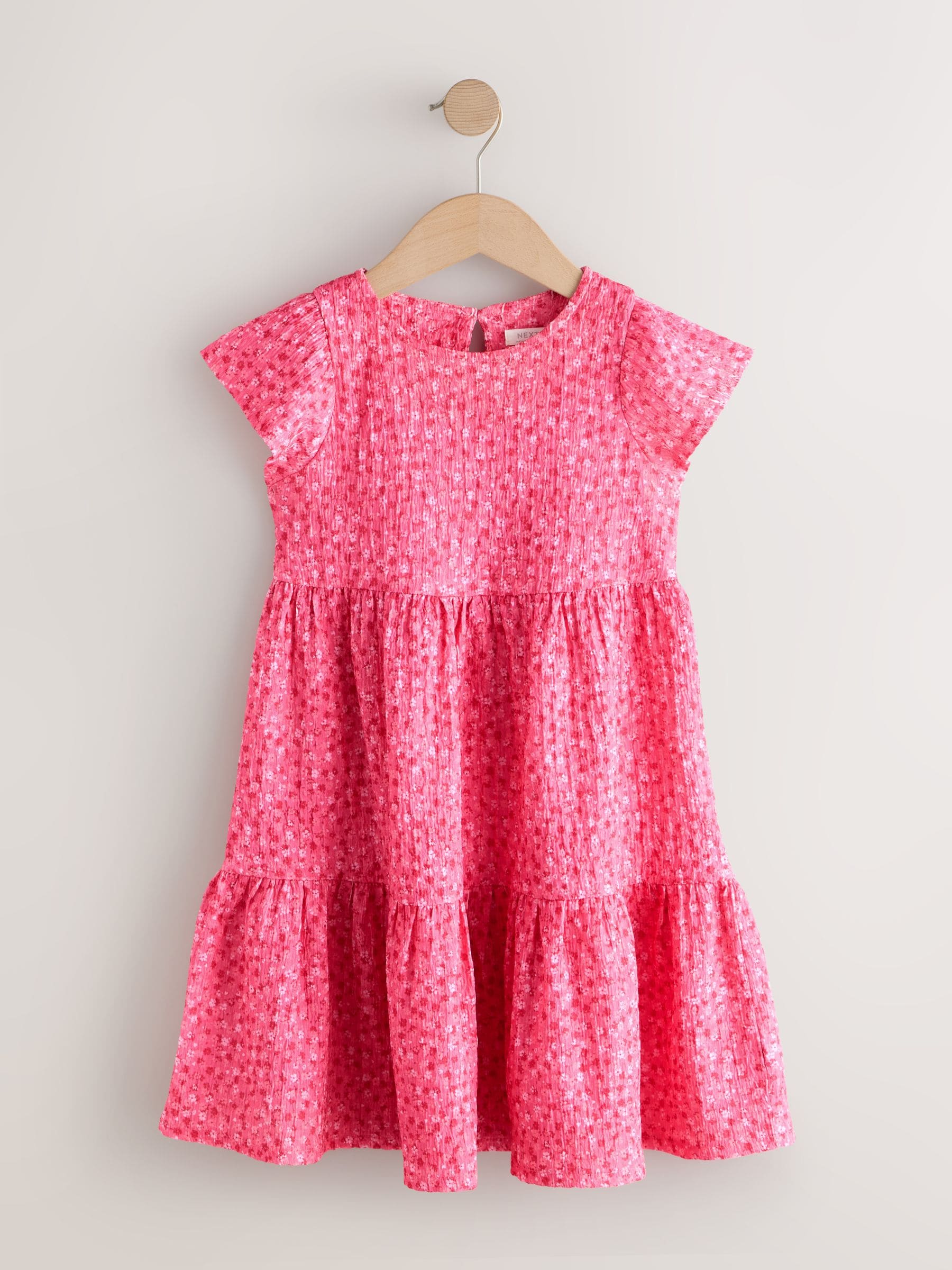 Pink Ditsy Angel Sleeve Crinkle Dress (3-16yrs) image 4