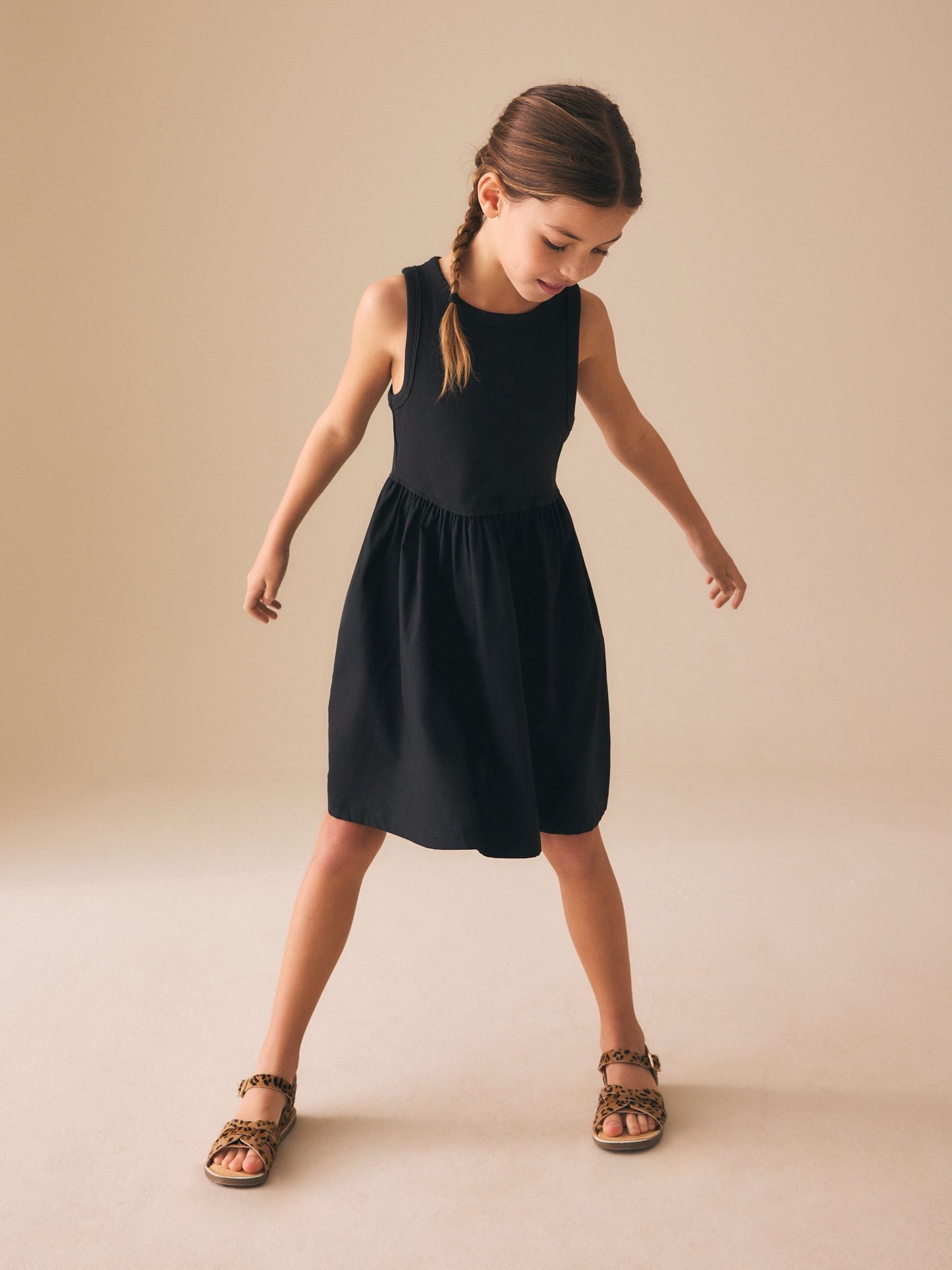 Black Jersey Woven Mix Sleeveless Dress (3-16yrs) image 2