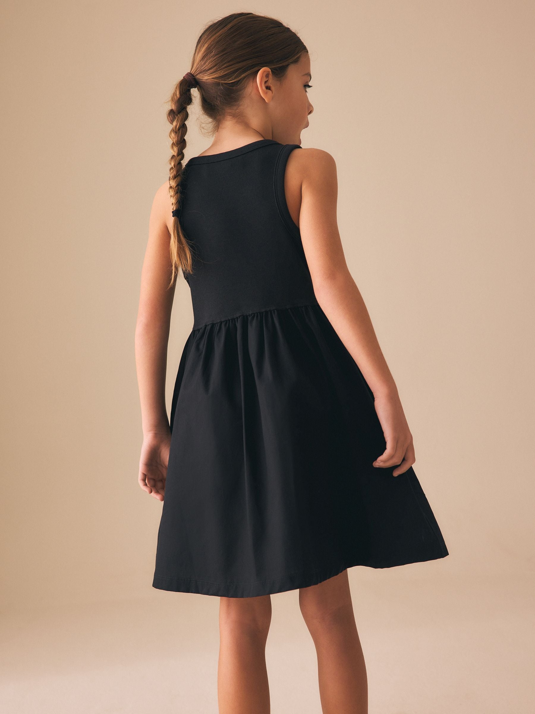 Black Jersey Woven Mix Sleeveless Dress (3-16yrs) image 3