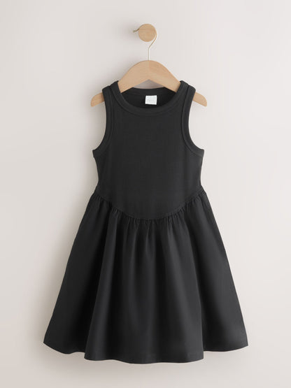 Black Jersey Woven Mix Sleeveless Dress (3-16yrs) image 4