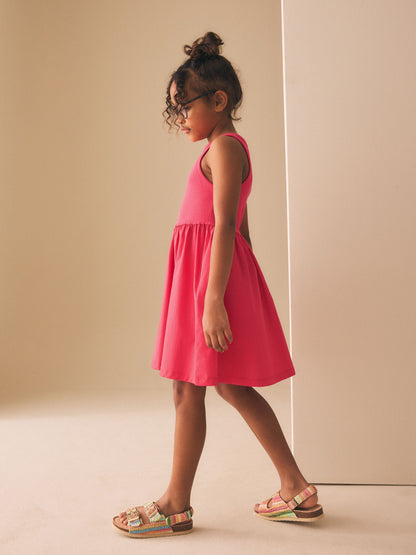 Raspberry Pink Jersey Woven Mix Sleeveless Dress (3-16yrs) image 2