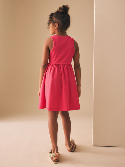 Raspberry Pink Jersey Woven Mix Sleeveless Dress (3-16yrs) image 3