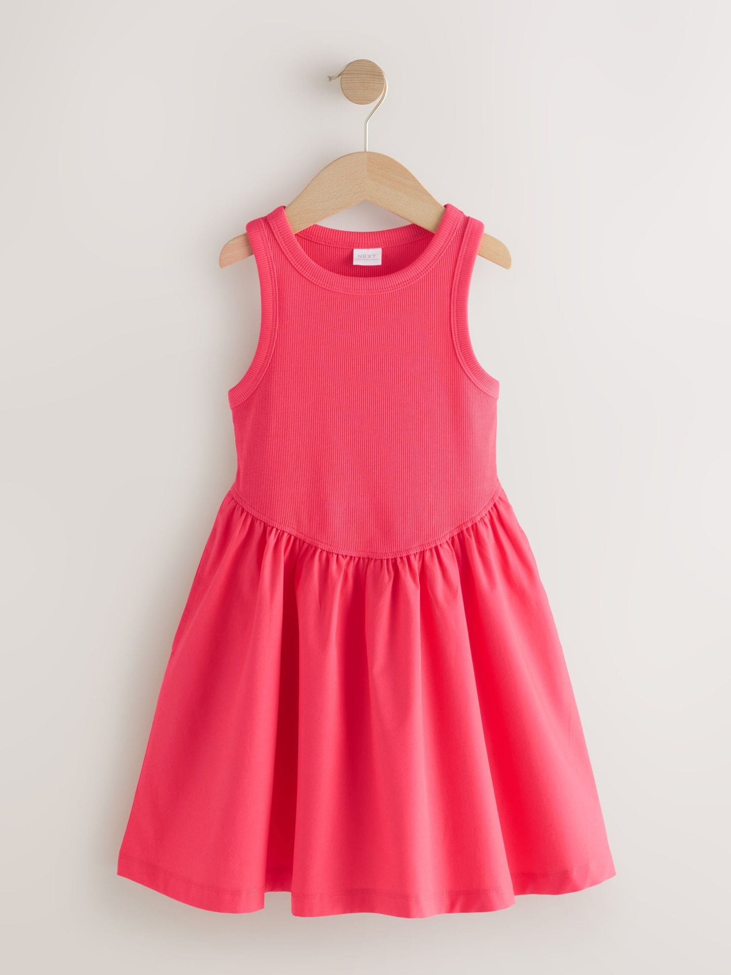 Raspberry Pink Jersey Woven Mix Sleeveless Dress (3-16yrs) image 4