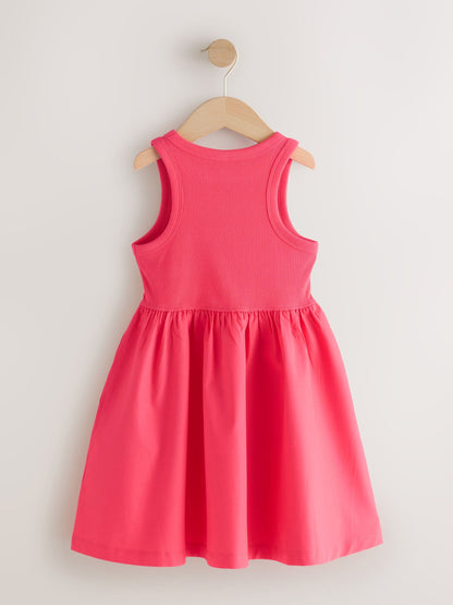 Raspberry Pink Jersey Woven Mix Sleeveless Dress (3-16yrs) image 5