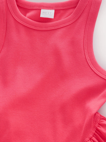 Raspberry Pink Jersey Woven Mix Sleeveless Dress (3-16yrs) image 6