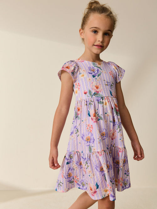 Dsiney Kidz - Lilac Floral Angel Sleeve Crinkle Dress (3-16yrs) image 1