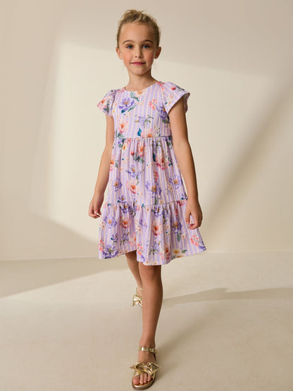 Lilac Floral Angel Sleeve Crinkle Dress (3-16yrs) image 2