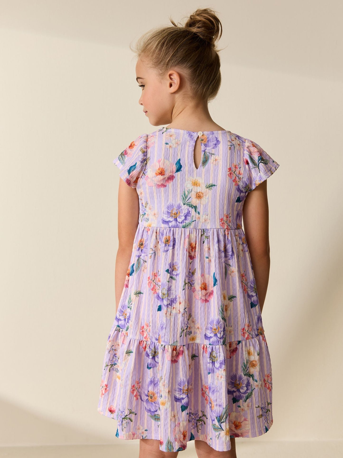 Lilac Floral Angel Sleeve Crinkle Dress (3-16yrs) image 3