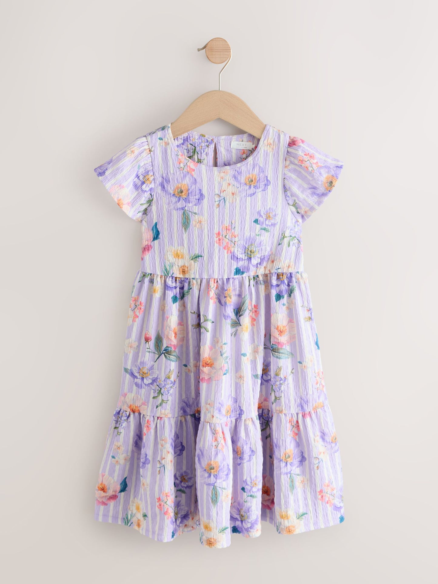 Lilac Floral Angel Sleeve Crinkle Dress (3-16yrs) image 4