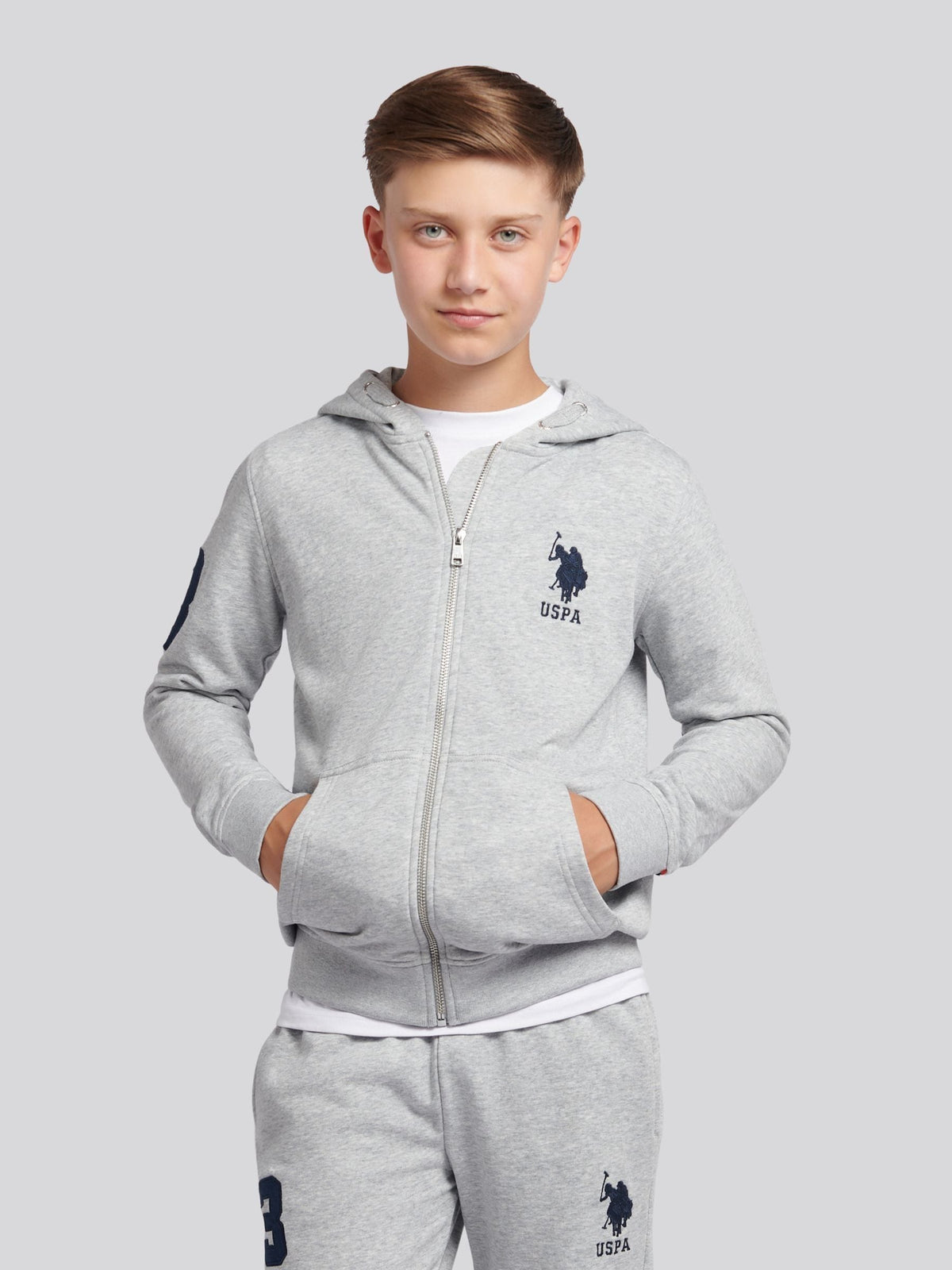 Dsiney Kidz - U.S. Polo Assn. Grey Boys Player 3 Zip Hoodie image 1