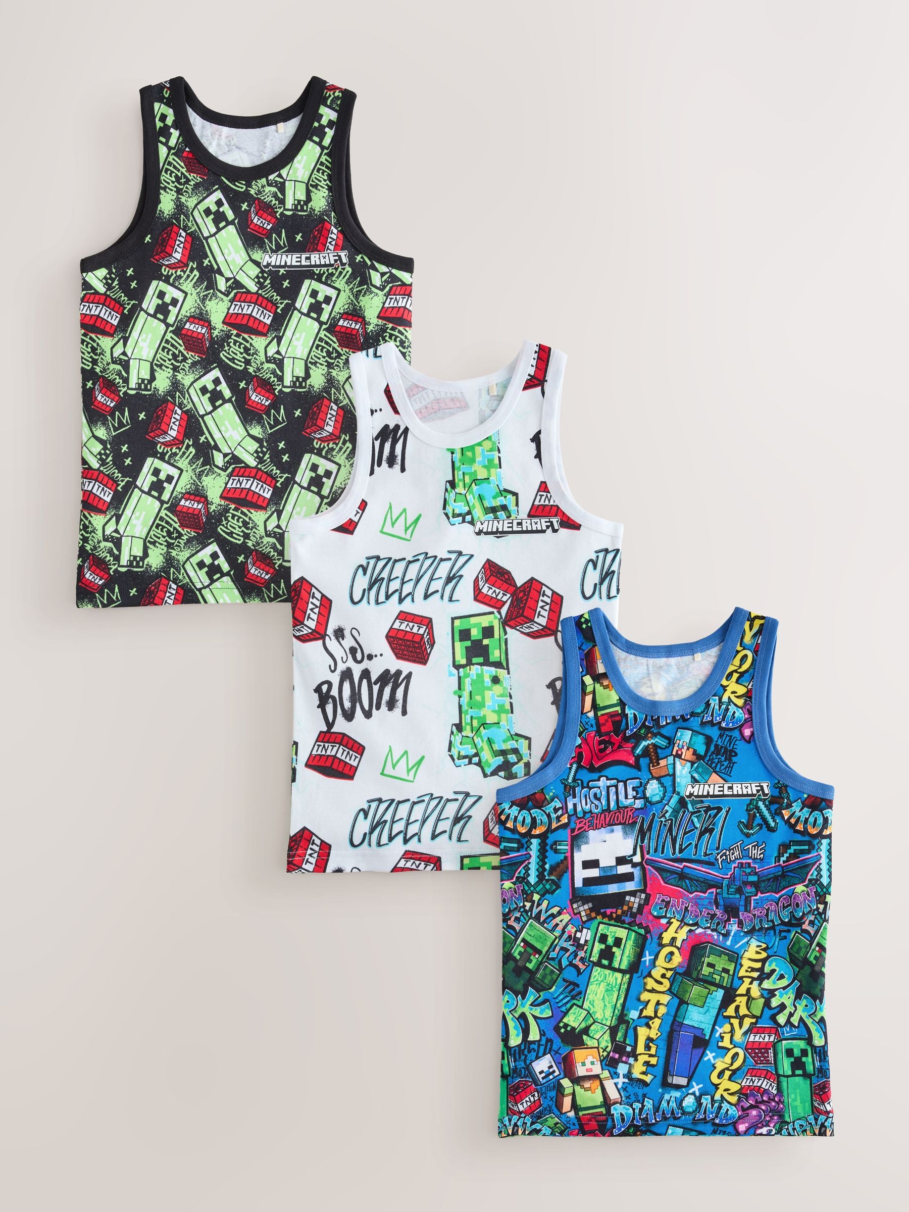 Dsiney Kidz - Black/Green Minecraft Vests 3 Pack (3-14yrs) image 1