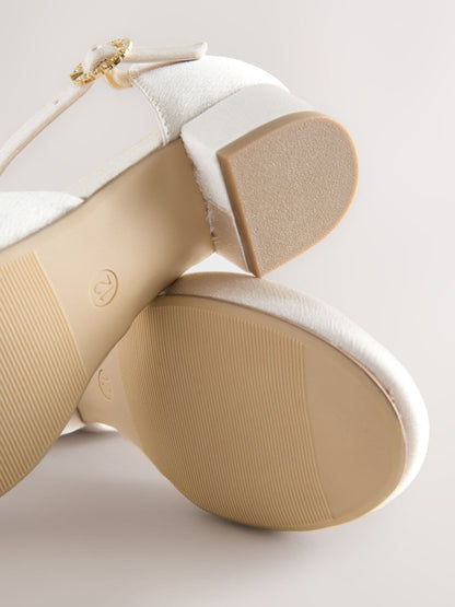 Ivory Stain Resistant Satin Wide Fit (G) Two Part Heeled Shoes image 5