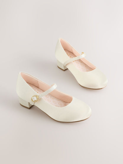 Ivory Wide Fit (G) Stain Resistant Satin Mary Jane Flower Girl Heeled Shoes image 1