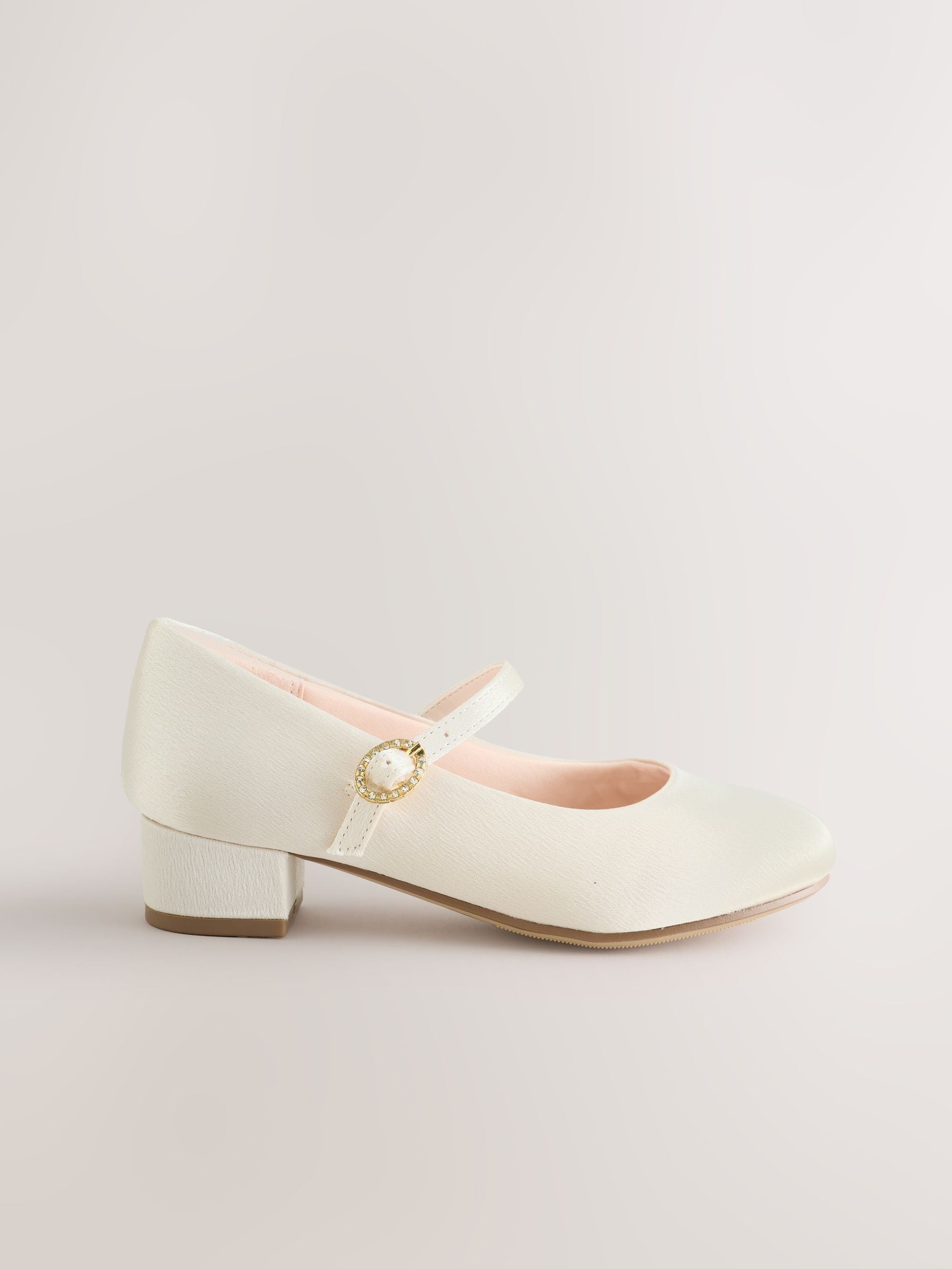 Ivory Wide Fit (G) Stain Resistant Satin Mary Jane Flower Girl Heeled Shoes image 2