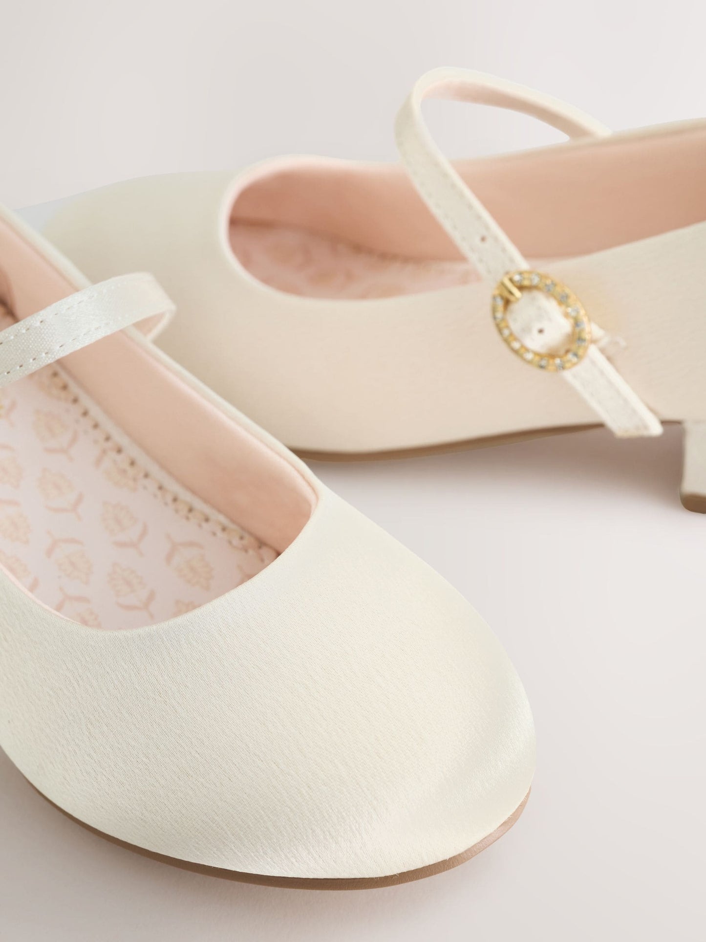 Ivory Wide Fit (G) Stain Resistant Satin Mary Jane Flower Girl Heeled Shoes image 5