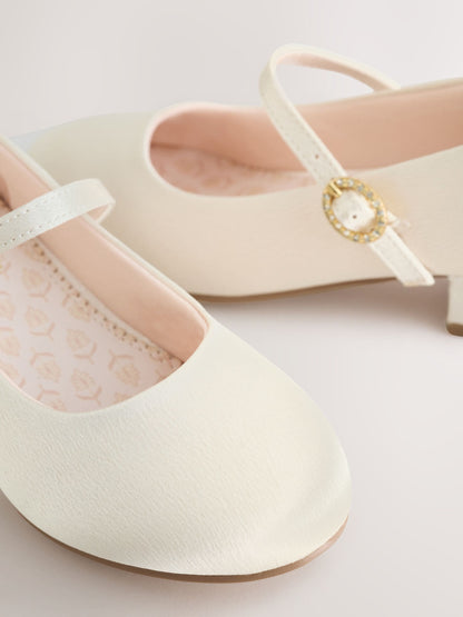 Ivory Wide Fit (G) Stain Resistant Satin Mary Jane Flower Girl Heeled Shoes image 5