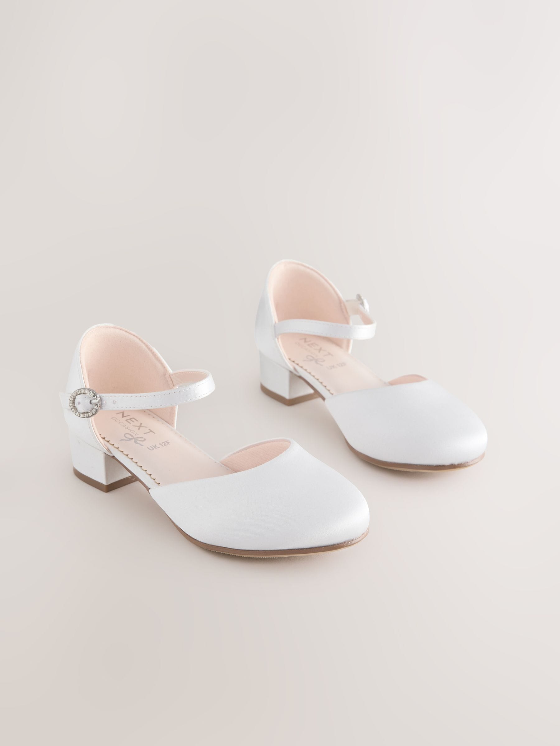 White Stain Resistant Satin Wide Fit (G) Two Part Heeled Shoes image 1